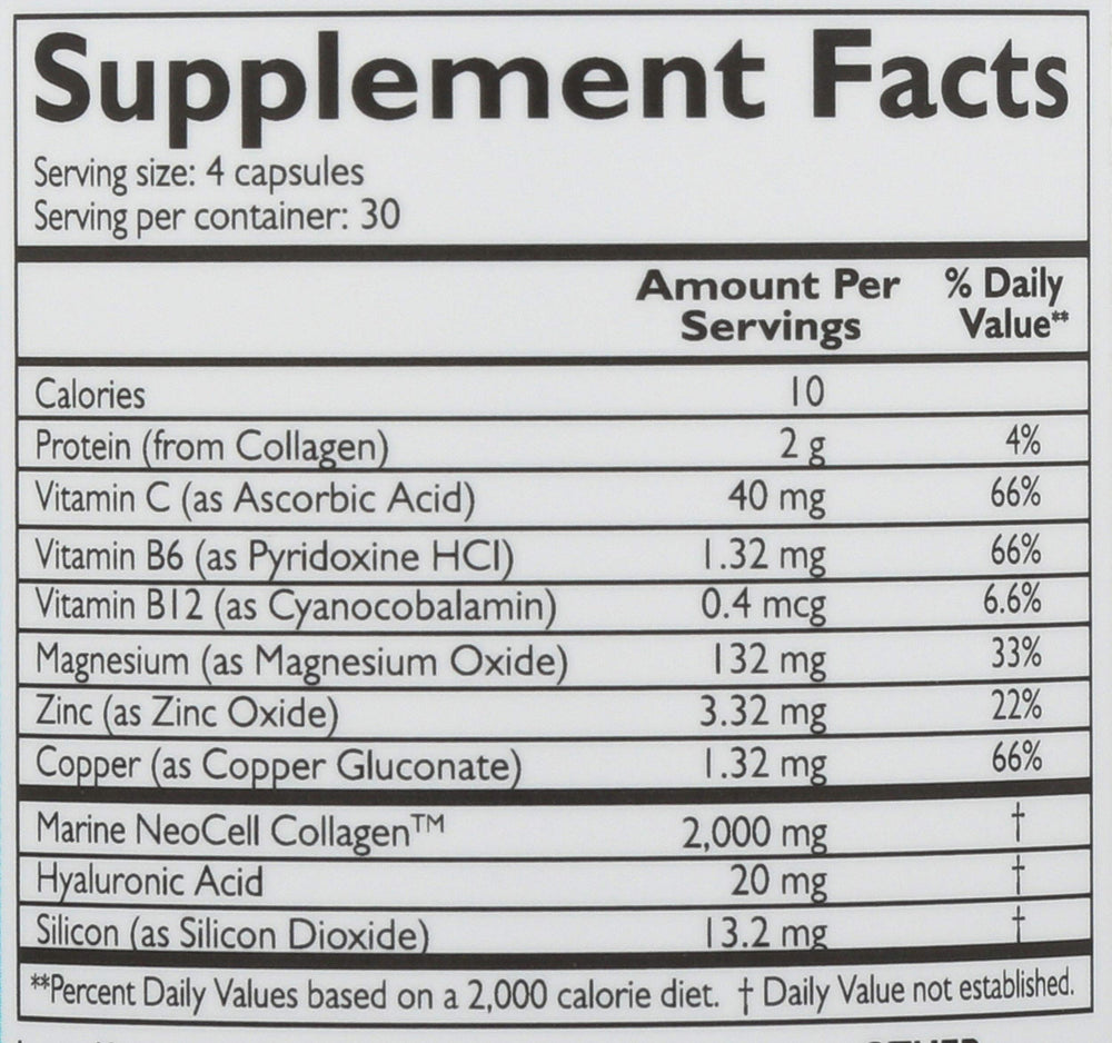 NeoCell Fish Collagen Plus capsules close-up showing easy-to-swallow format.