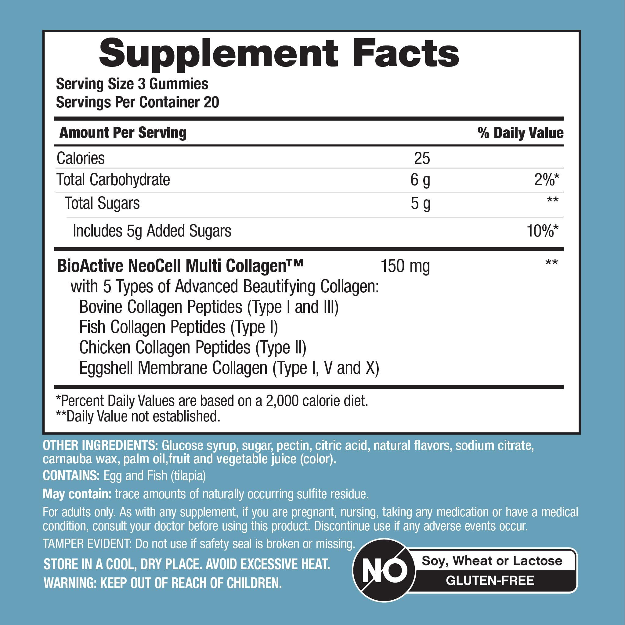 NeoCell gluten-free label on packaging indicating allergen-friendly option.