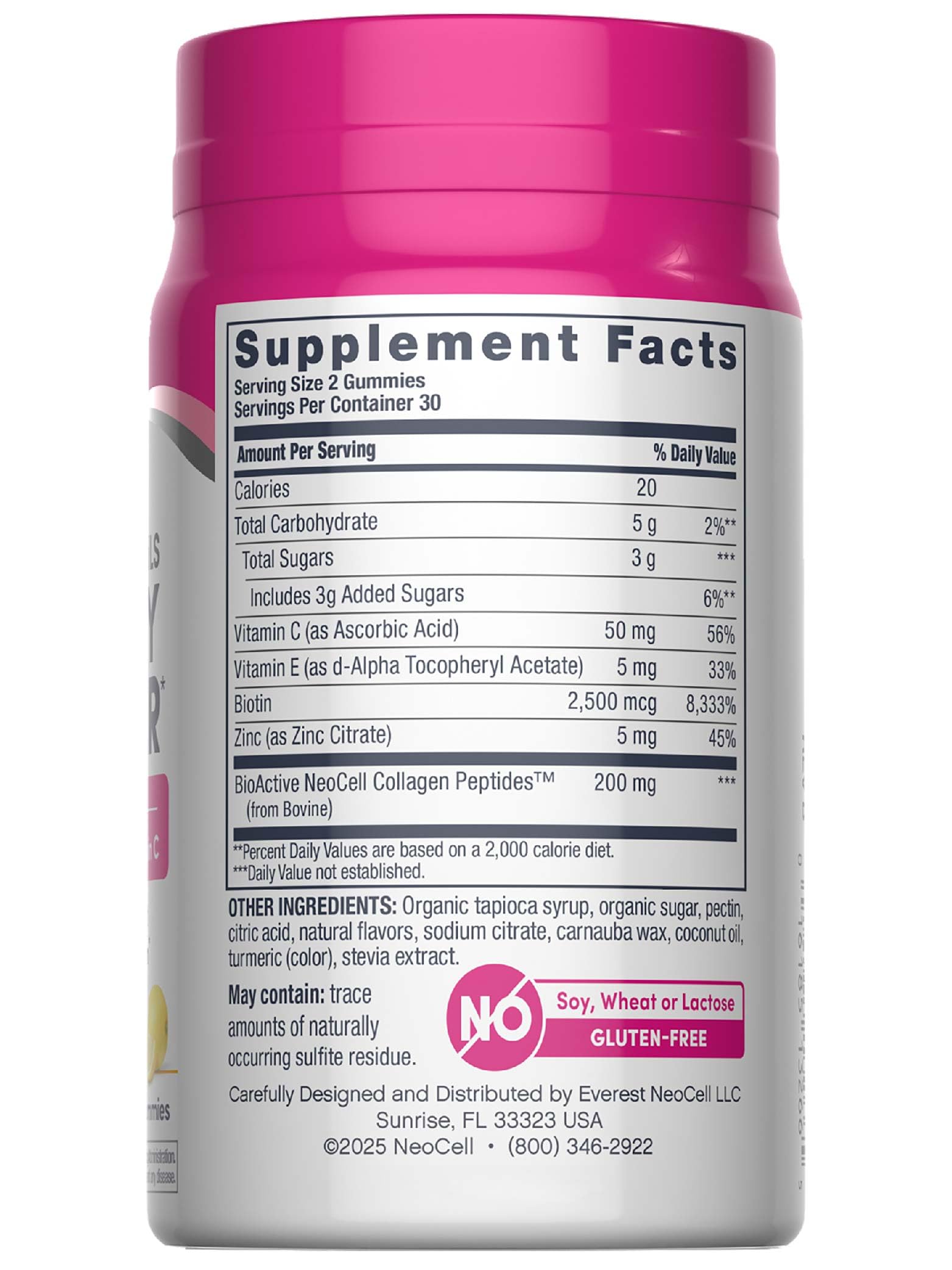 NeoCell gummies closeup on packaging highlighting collagen benefits.
