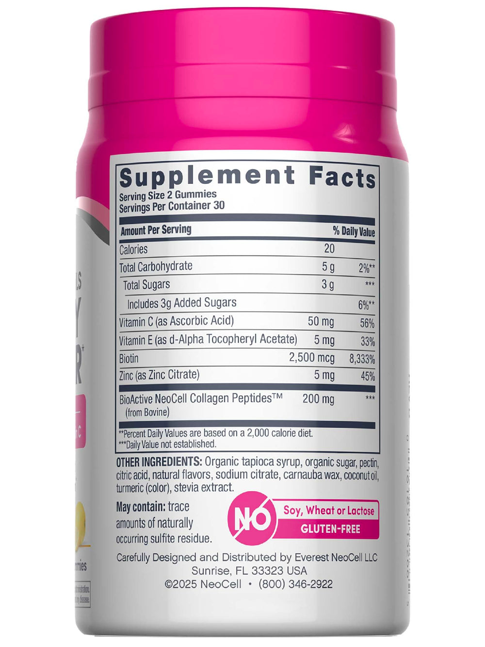 NeoCell gummies closeup on packaging highlighting collagen benefits.