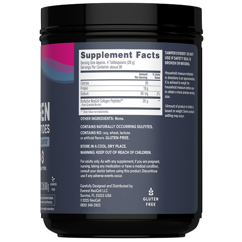 NeoCell hydrolyzed collagen powder dissolves smoothly in water or beverages.