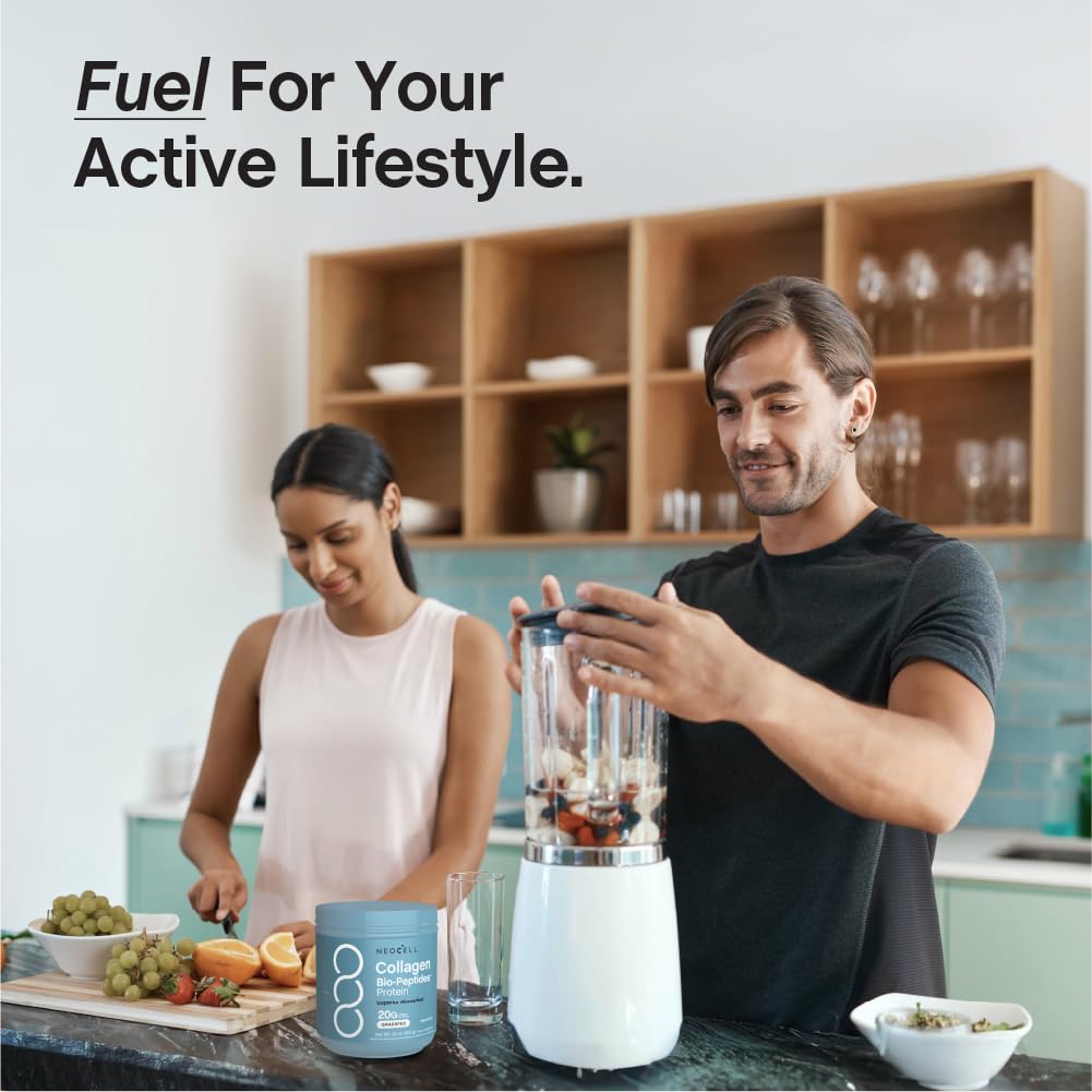 NeoCell Collagen bottle on kitchen counter ready for everyday wellness.