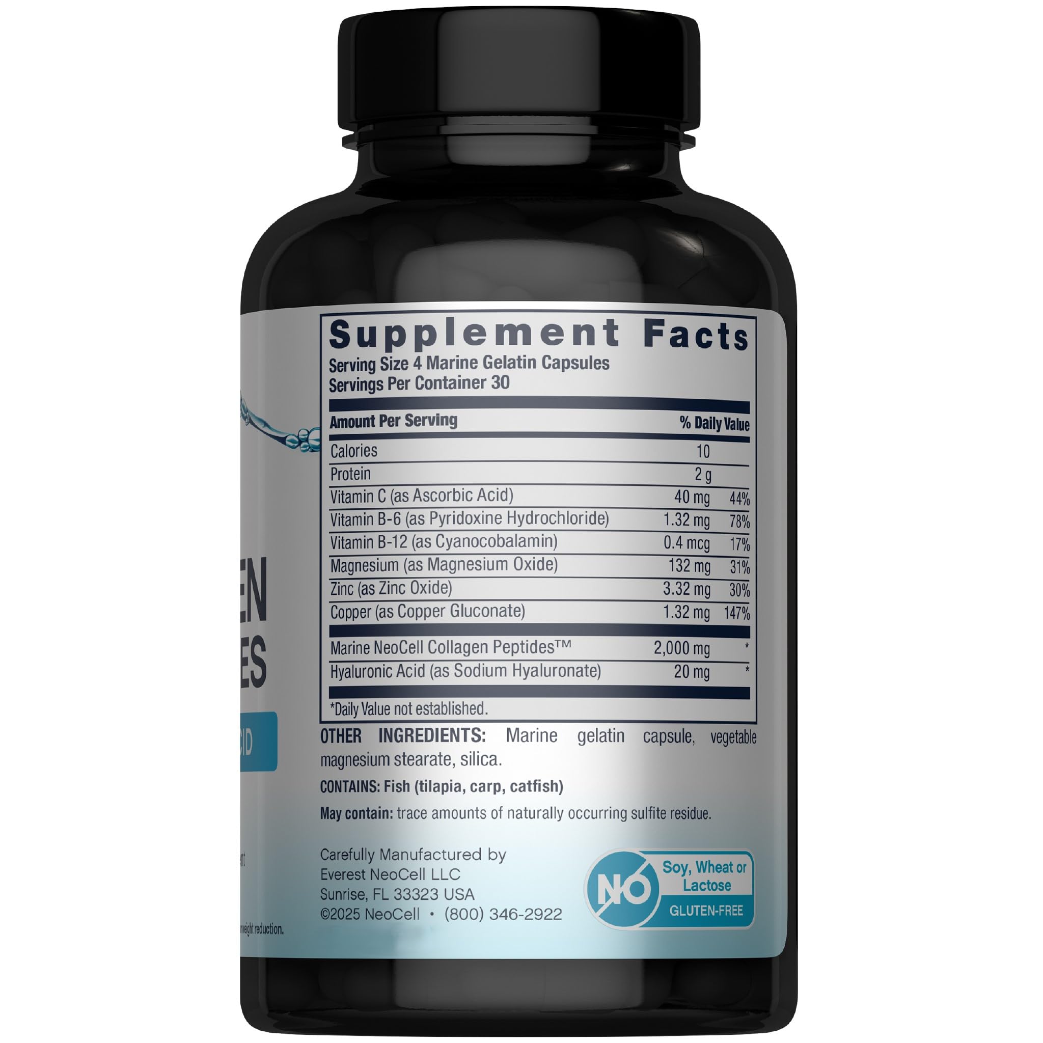 Close-up of NeoCell capsules highlighting hydrolyzed collagen