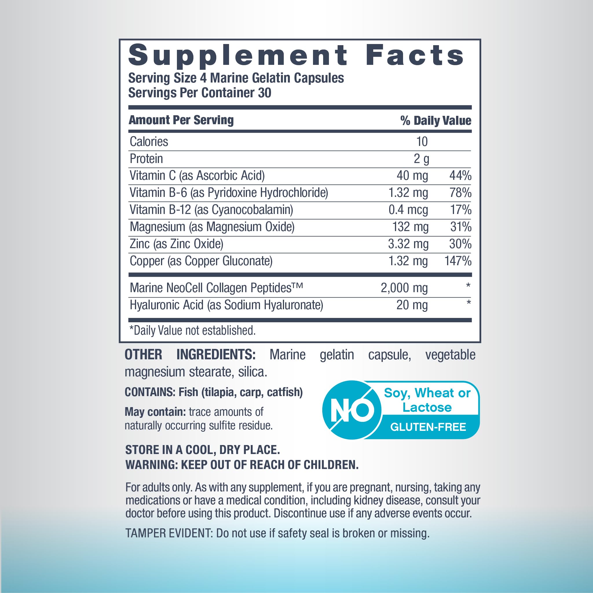 Vitamin C and minerals accompanying NeoCell marine collagen