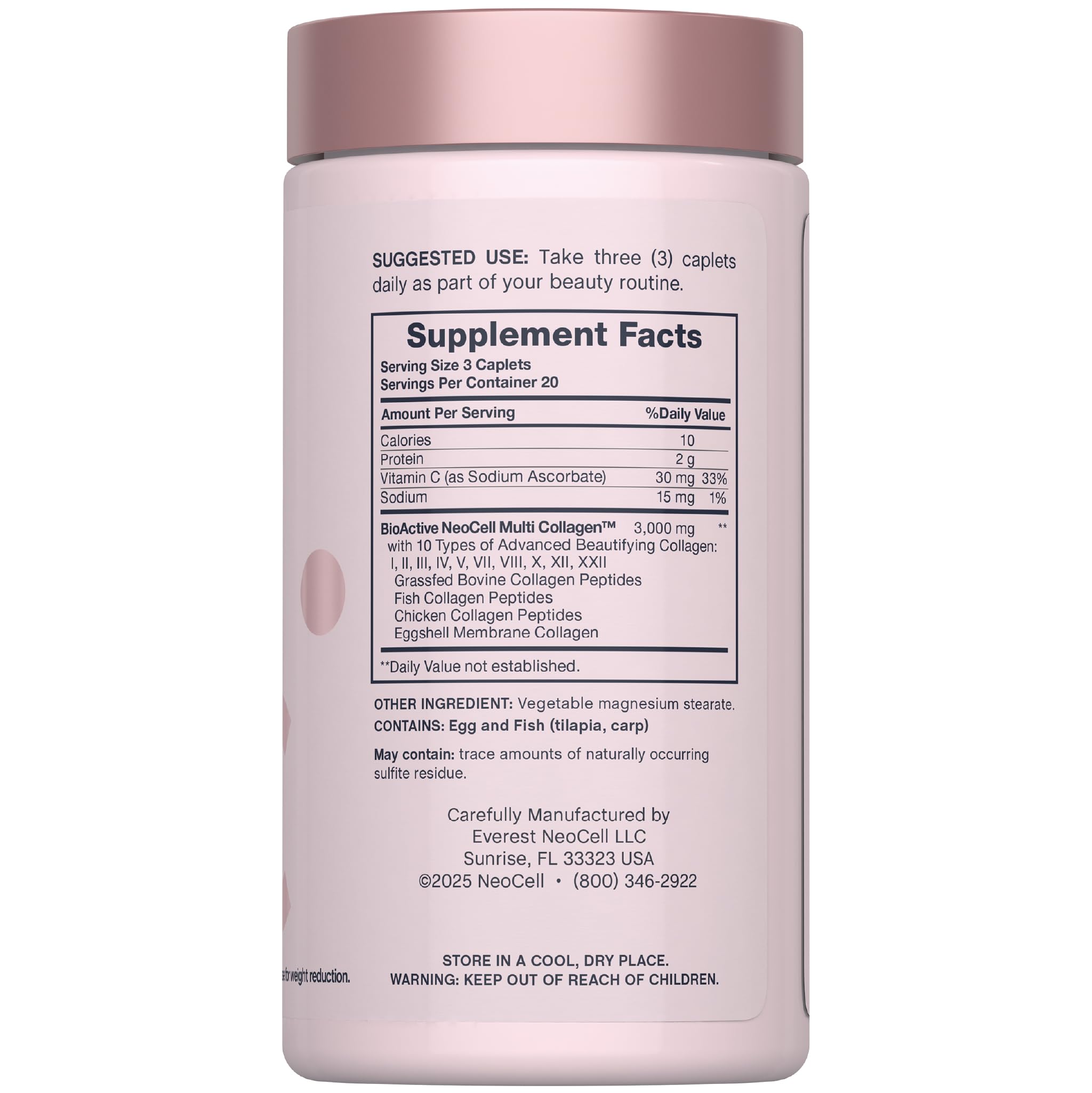 NeoCell Multi Collagen Peptides caplets close-up showing easy-to-swallow daily supplement.