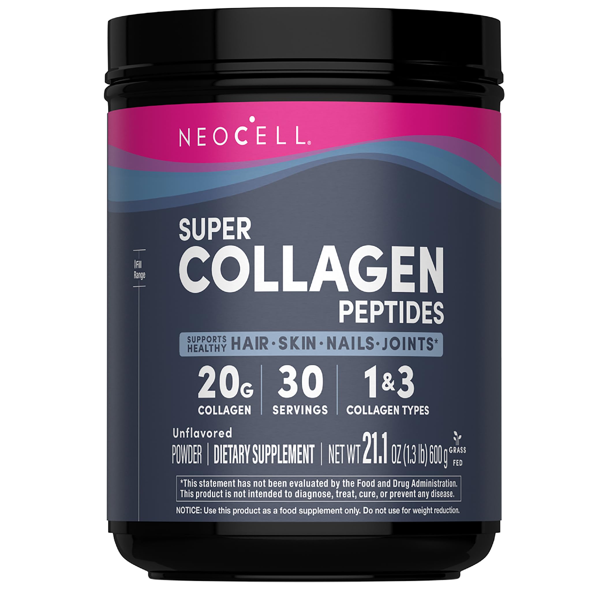 NeoCell Super Collagen Peptides powder canister pour for easy daily skin and joint support.