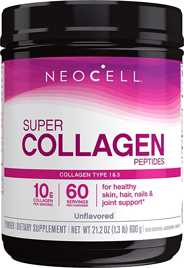 NeoCell Super Collagen Peptides unflavored powder supports skin, hair, nails, and joints