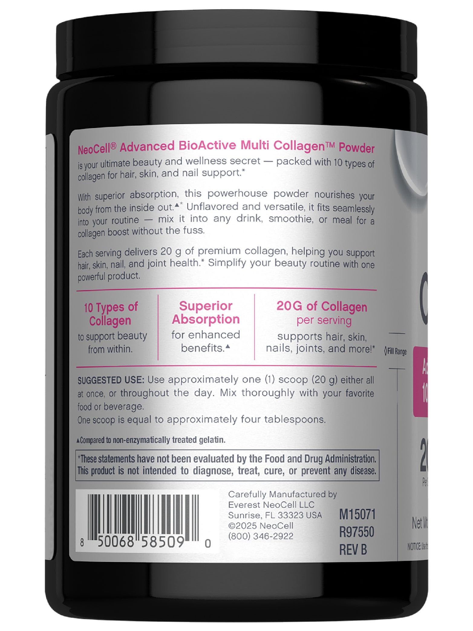 NeoCell Packaging image showcases non-GMO, gluten-free formulation and paleo-friendly details.