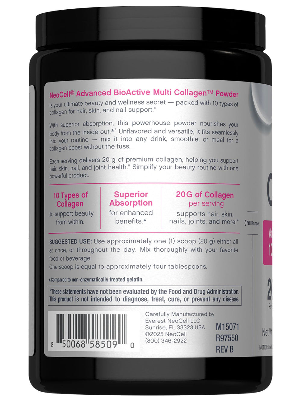 NeoCell Packaging image showcases non-GMO, gluten-free formulation and paleo-friendly details.