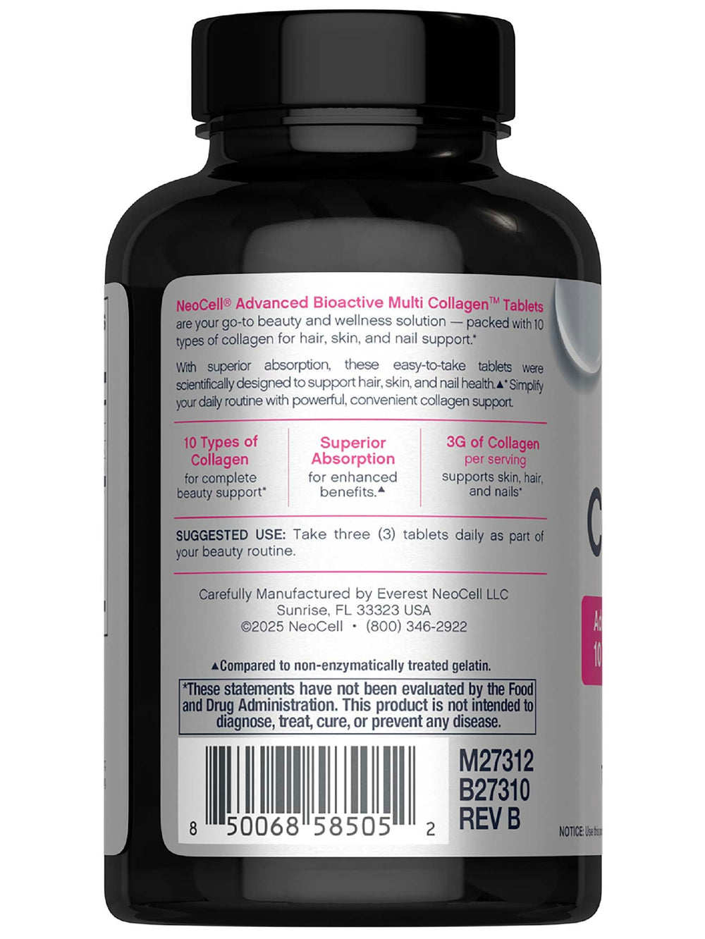 Three-tablet serving shown for daily collagen intake