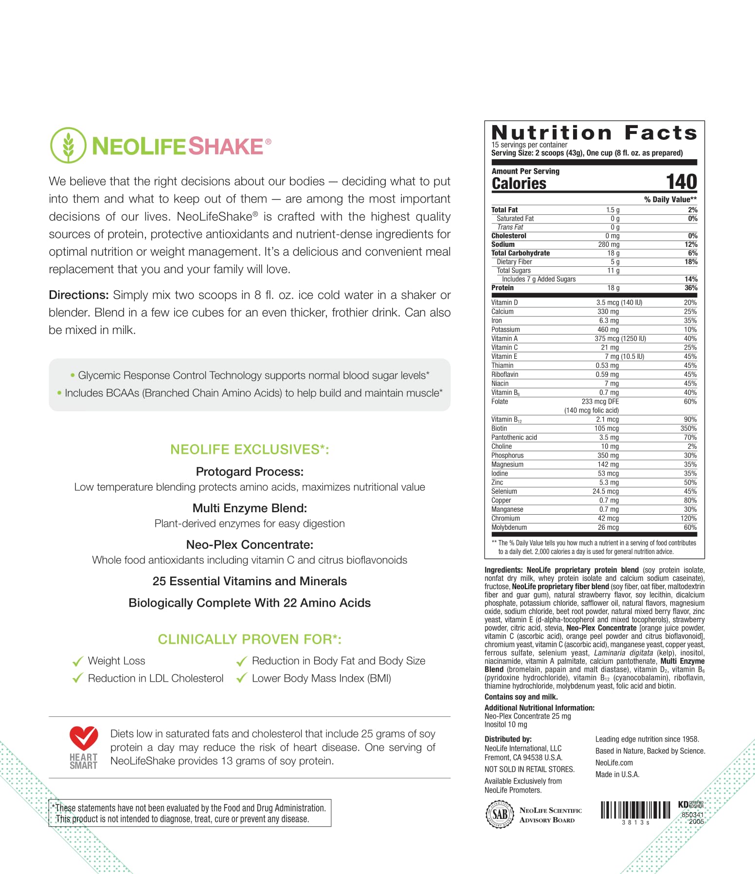 NeoLife Shake ready-to-mix powder shown beside glass and ice