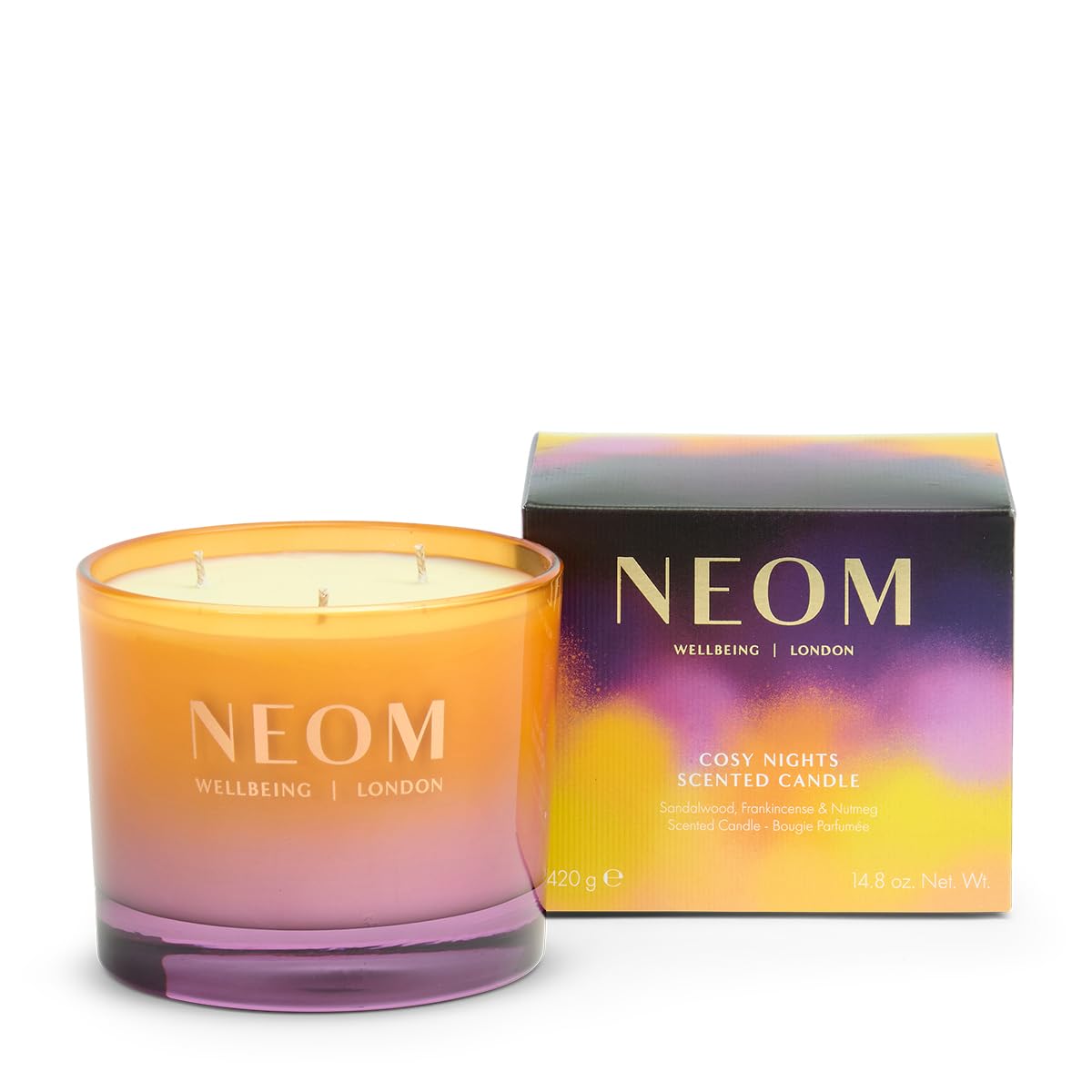 NEOM Cosy Nights 3-wick candle with warm glow for relaxed evenings