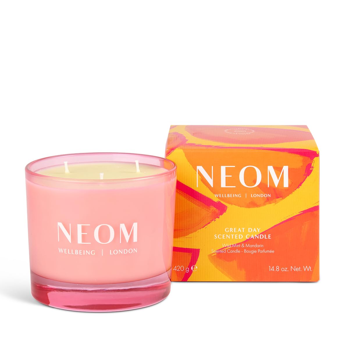 Neom Great Day 3-wick candle with hand-finished detail for premium ambiance.