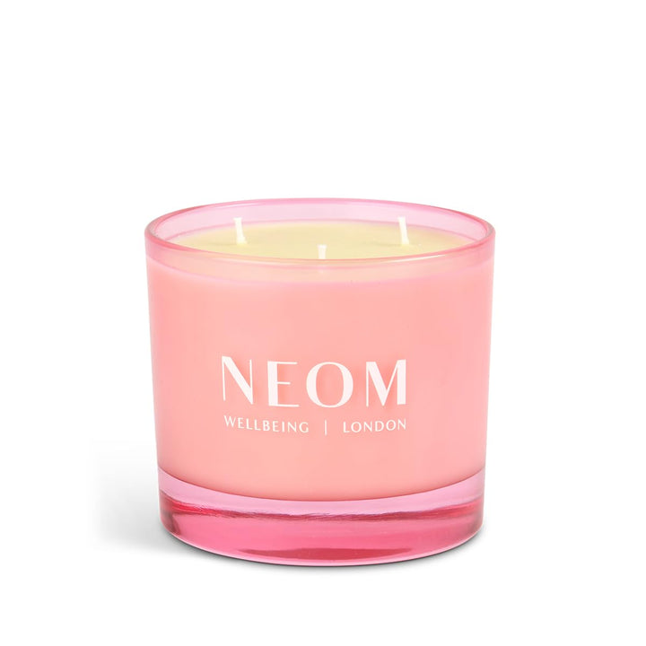 Lid removed to reveal three NEOM Great Day wicks for balanced burn.