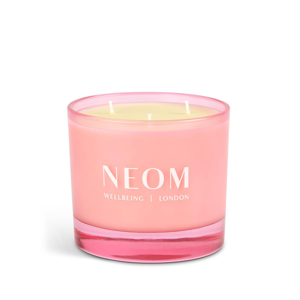 Lid removed to reveal three NEOM Great Day wicks for balanced burn.