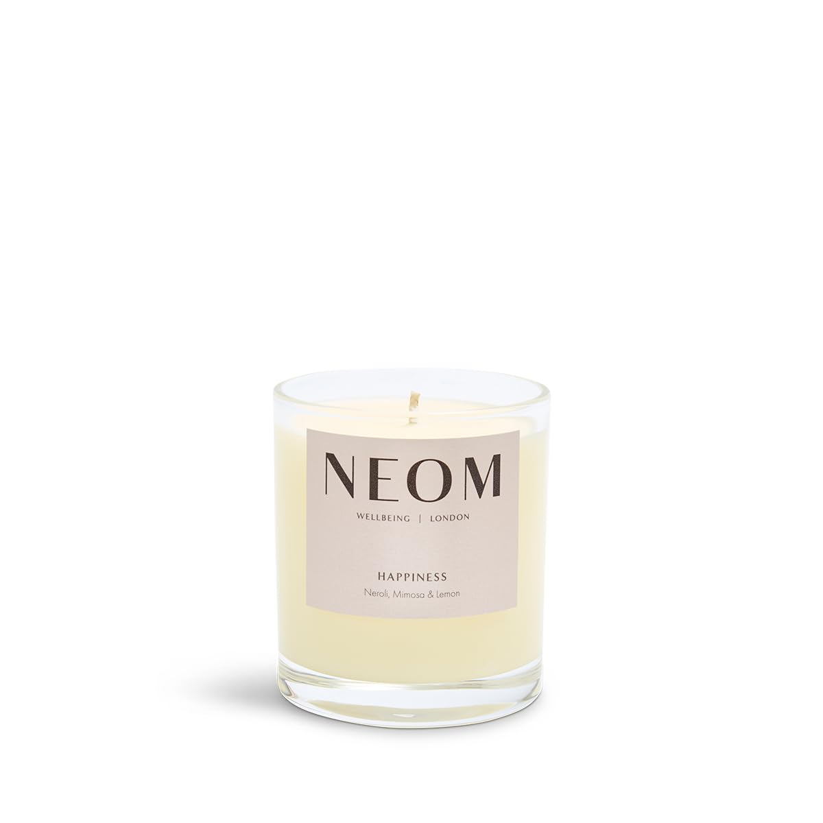 NEOM Happiness candle in elegant gift packaging ready to gift.