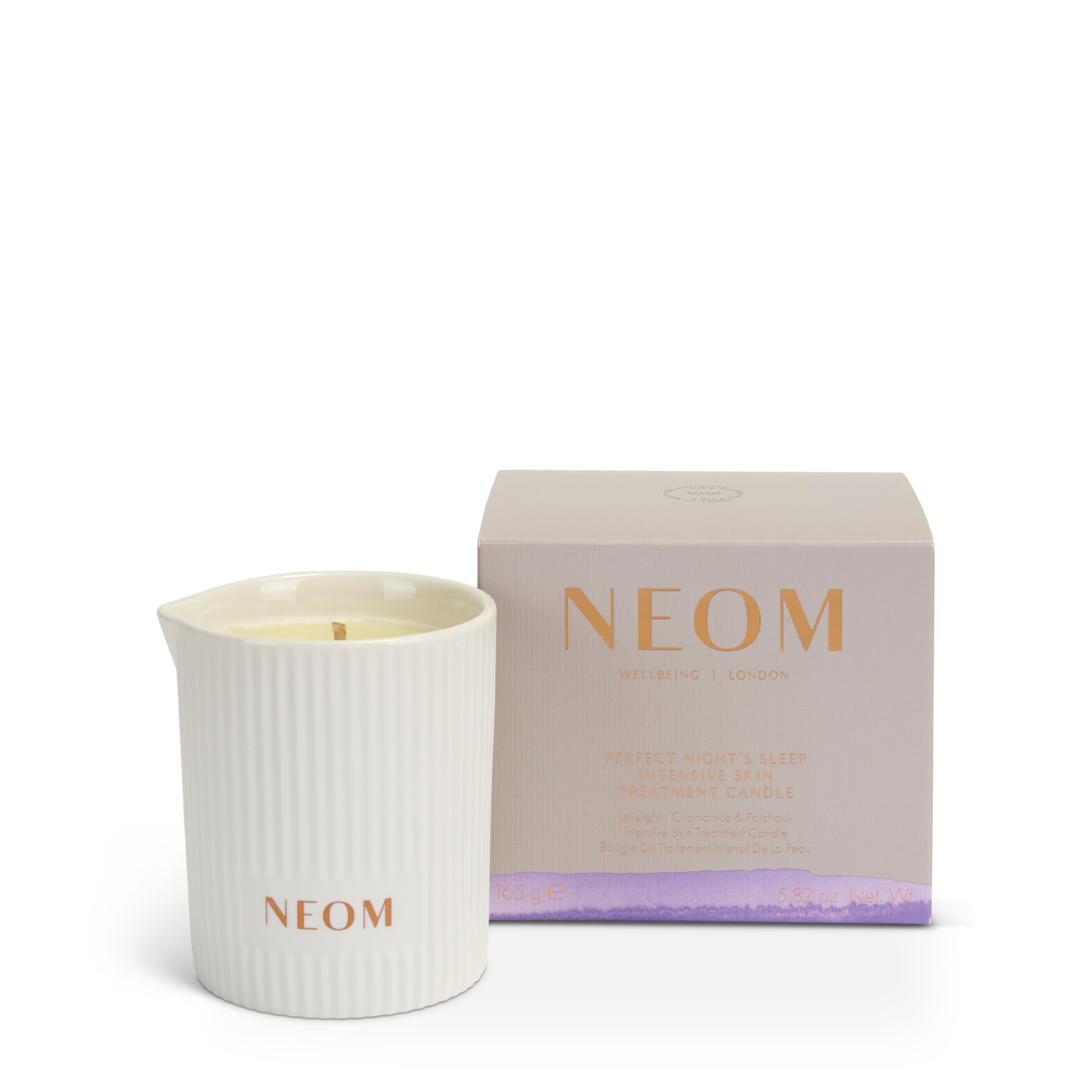 Neom Intensive Skin Treatment Candle with lavender for soothing bedtime rituals and nourished skin.