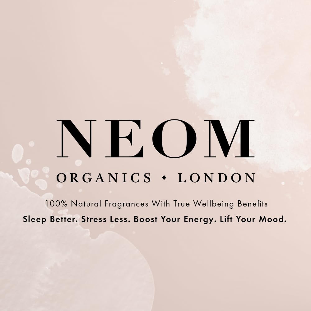 Neom lavender chamomile blend label detail signals soothing aroma benefits.