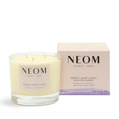 NEOM Lavender Chamomile Patchouli 3-wick candle with rich fragrance diffusion