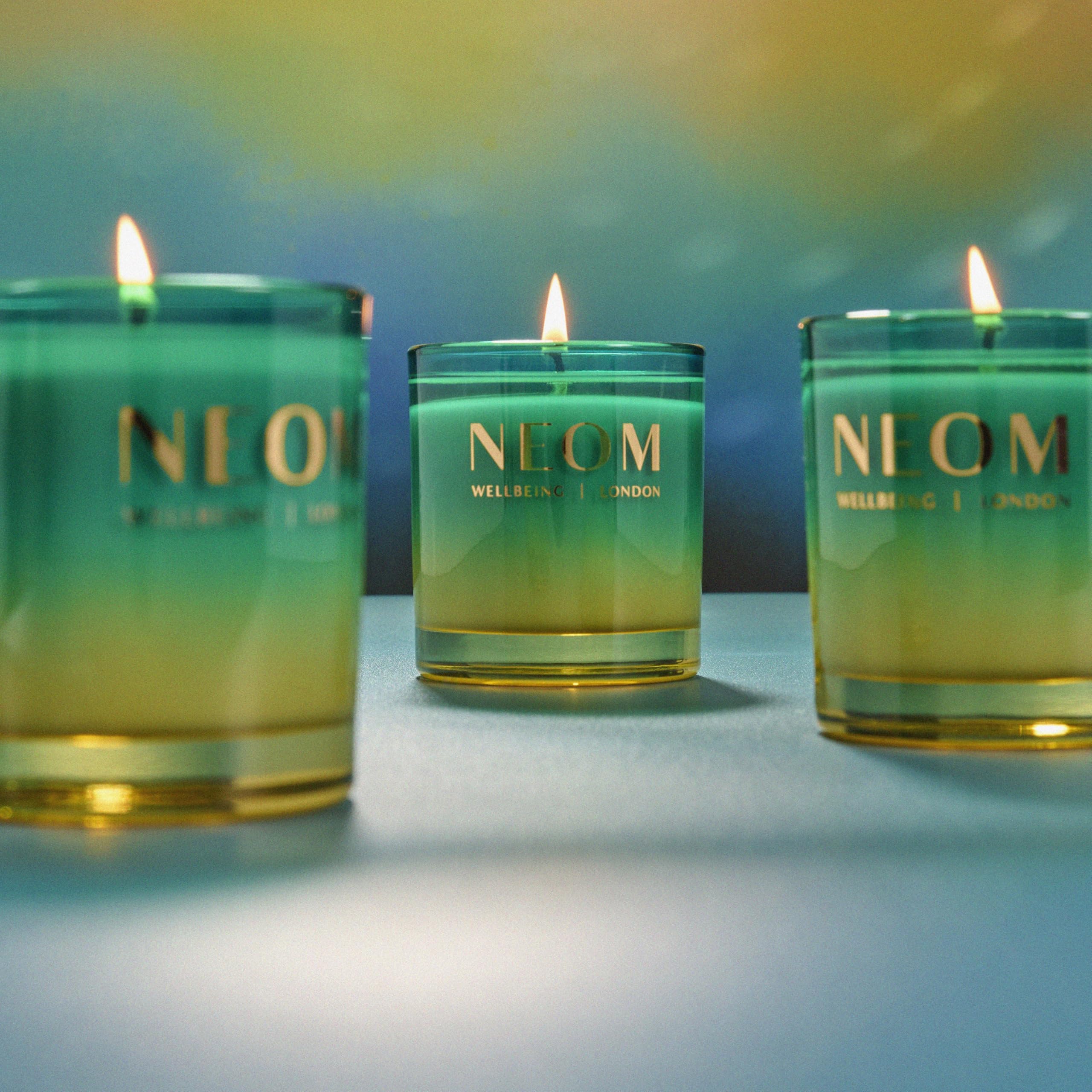 Neom Perfect Peace wick trim demonstrates preparation for optimal scent release.