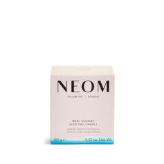NEOM Real Luxury Candle with wax pool close-up shows premium quality