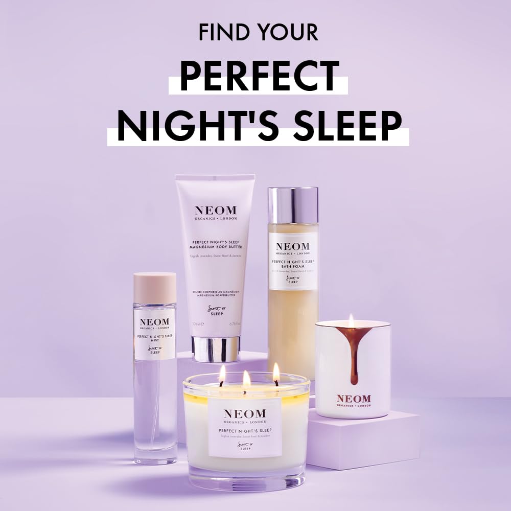 Neom Sleep Mist essential oils blend showcases natural fragrance for peaceful nights.