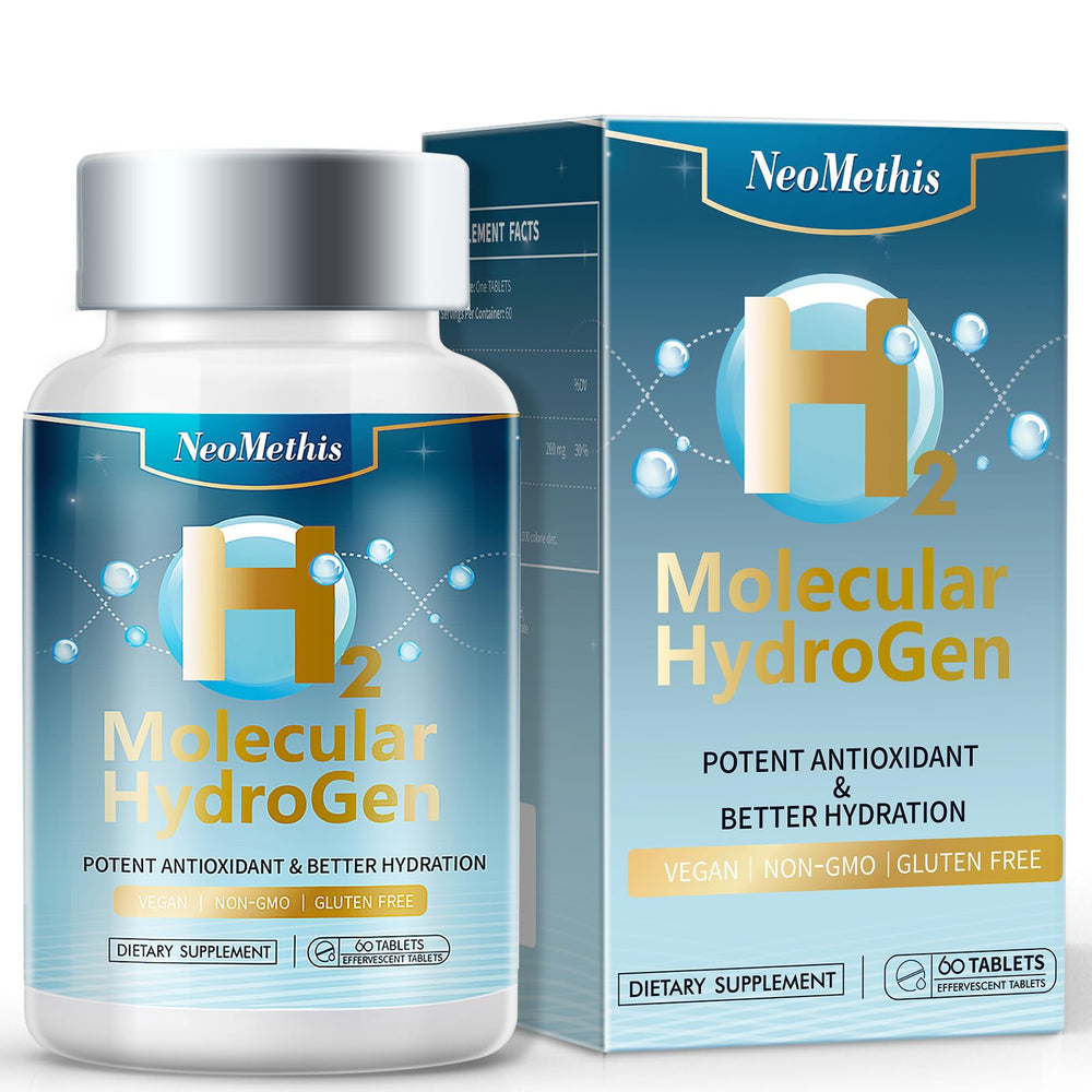NeoMethis Hydrogen Water Tablets packaging emphasizes convenience for daily antioxidant hydration.