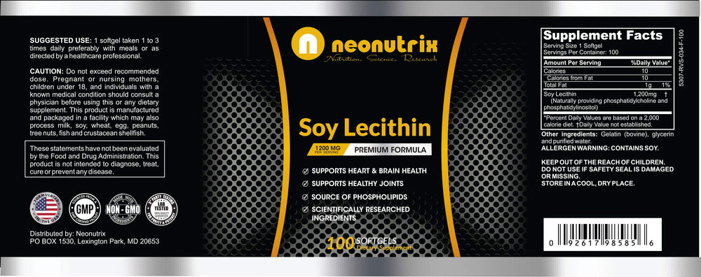 Neonutrix nutrition facts panel, outlines non GMO and one-a-day dosage.