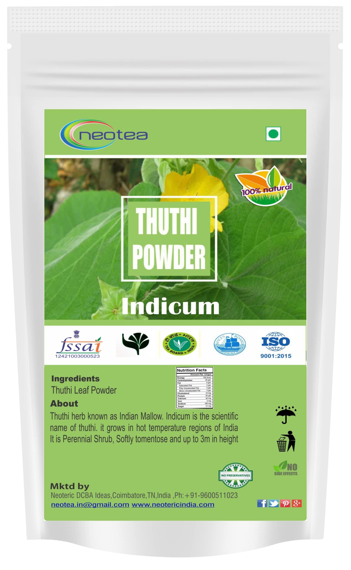 Neotea Abutilon Indicum Powder jar demonstrates organic wellness for daily use