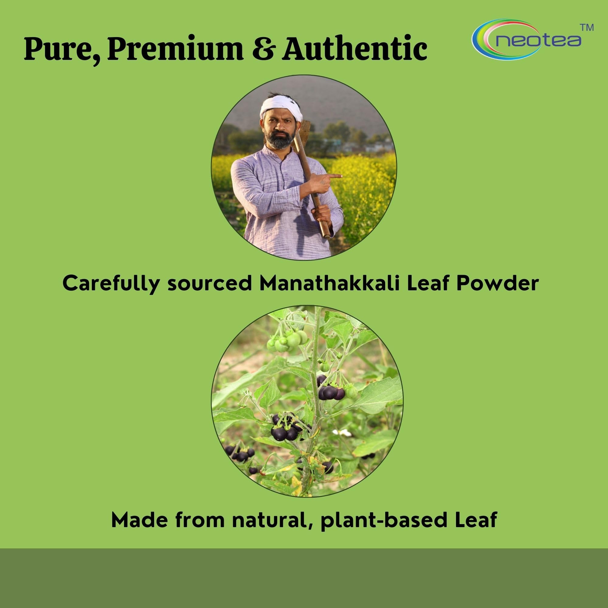 Neotea Manathakkali leaf powder packaging back label