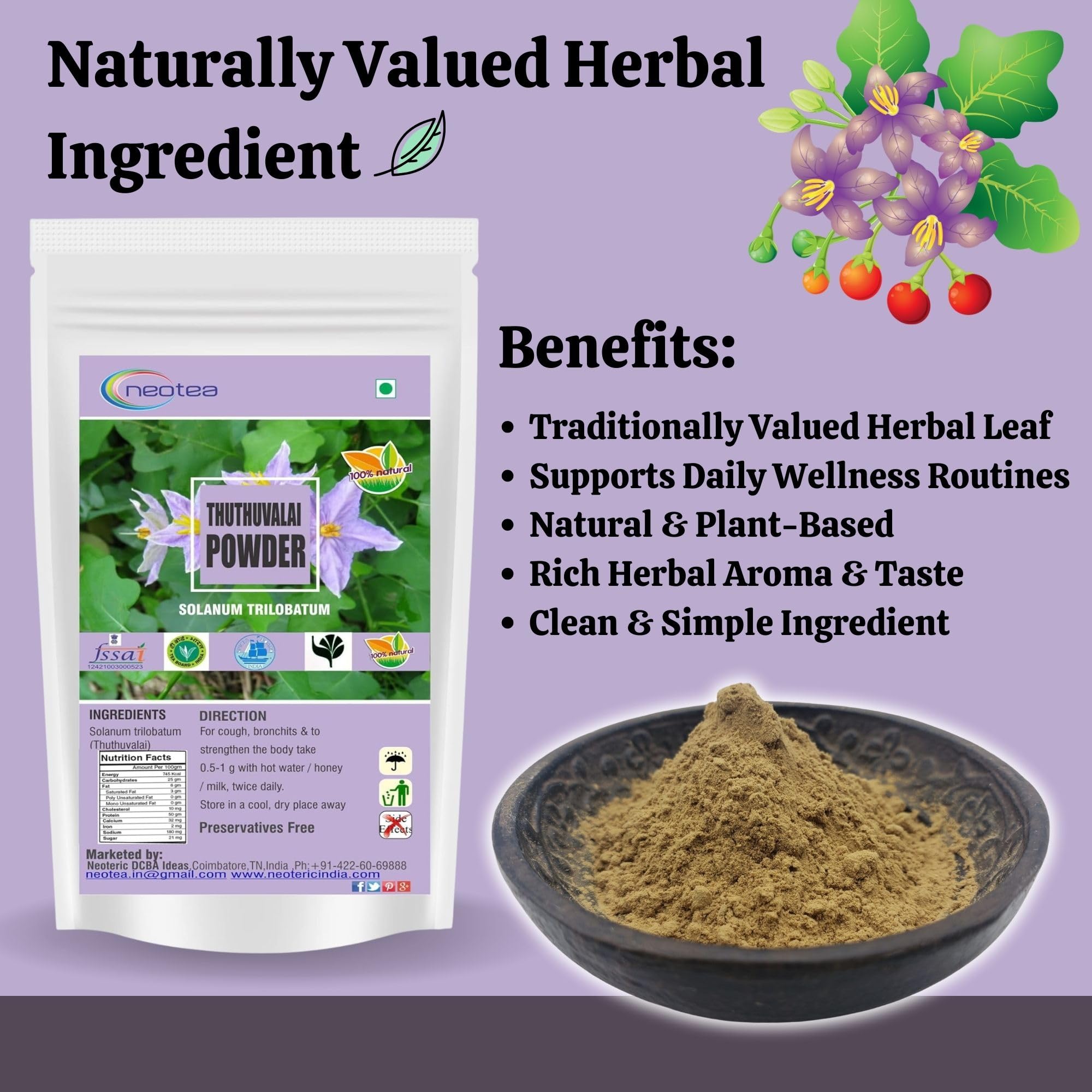 neotea Thuthuvalai powder bottle front supports convenient daily use.