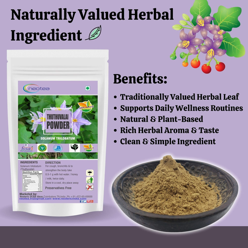neotea Thuthuvalai powder bottle front supports convenient daily use.