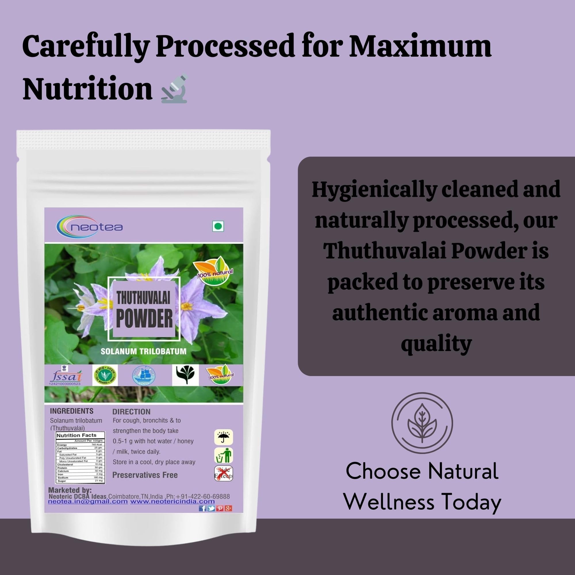 neotea Thuthuvalai powder pack scene in a kitchen for easy prep.