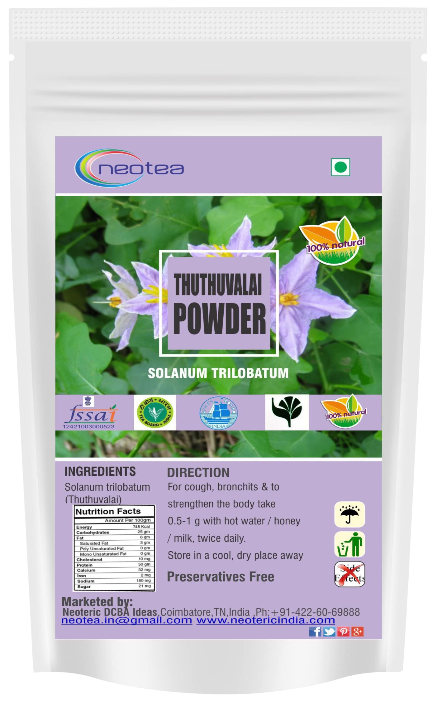 neotea Thuthuvalai powder pack for seasonal wellness.