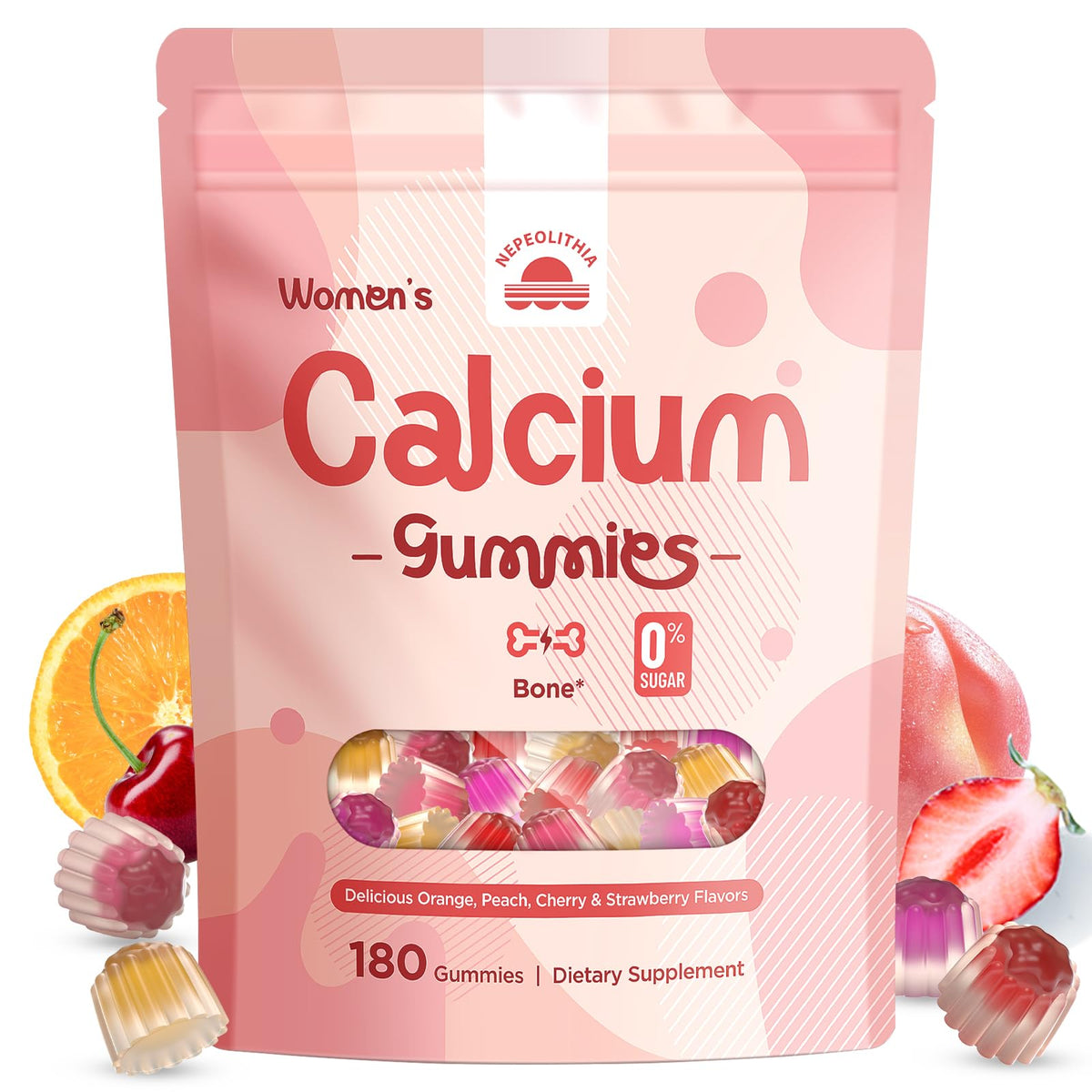 Nepeolithia Calcium Gummies for Women bottle front view for convenient daily intake