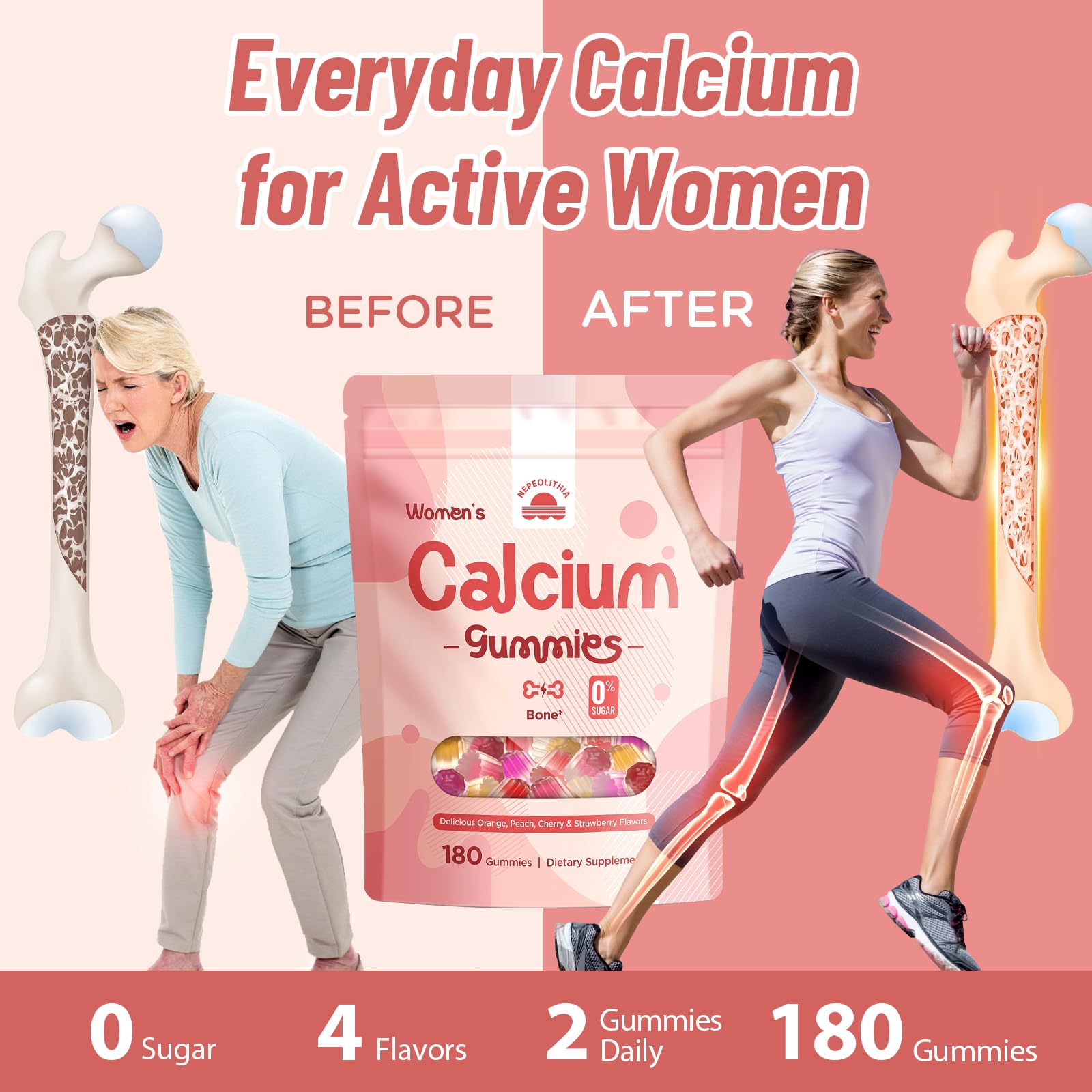 Nepeolithia Calcium Gummies for Women cherry gummies closeup with bold flavor