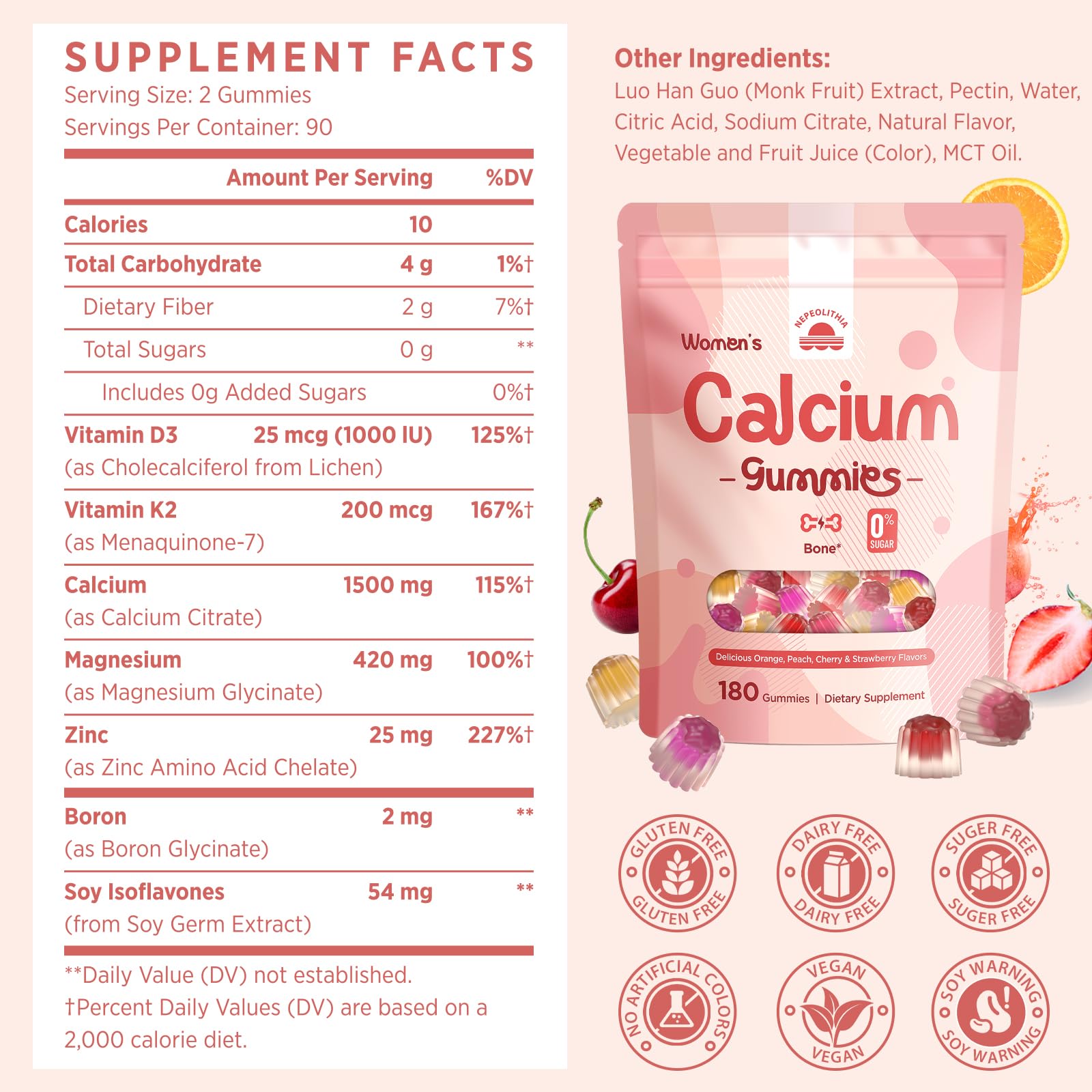 Nepeolithia Calcium Gummies for Women strawberry gummies closeup with fruity taste