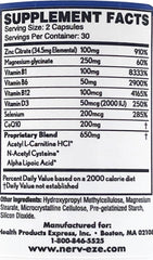 Nerv-Eze capsules closeup highlighting daily nerve support and balance.