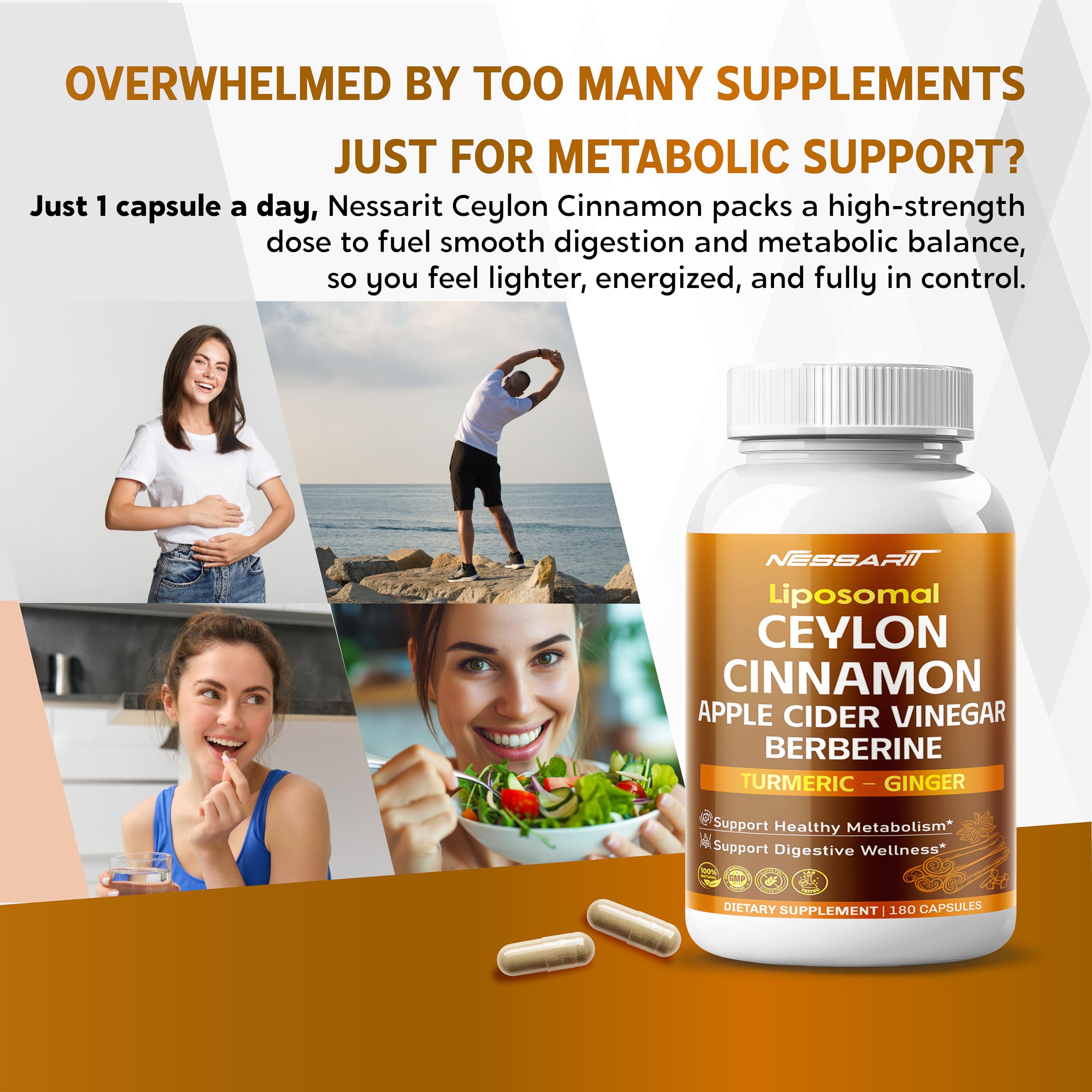 NESSARIT capsules close-up highlighting easy-to-swallow daily wellness capsules.