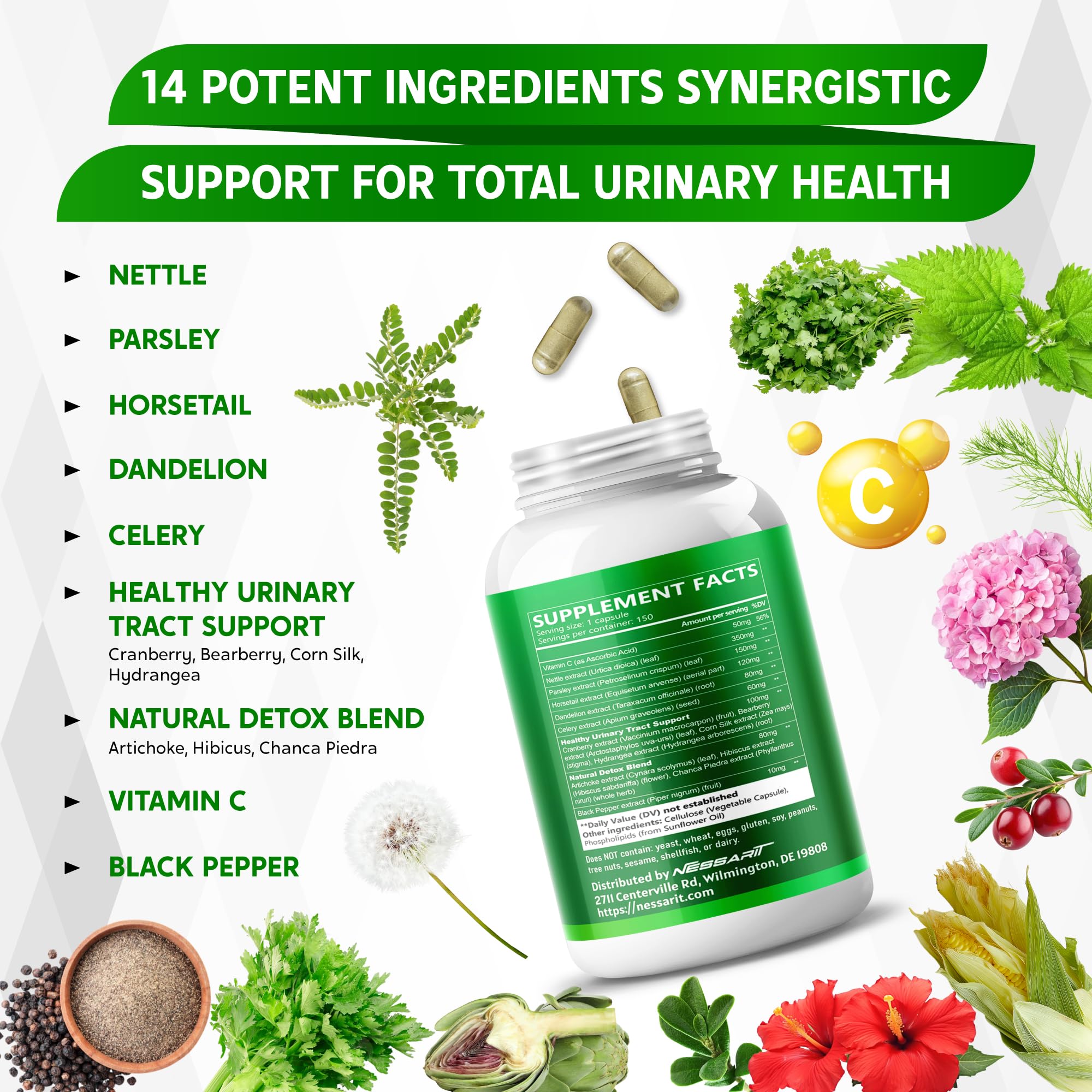 NESSARIT parsley and herbs display for balanced cleansing.