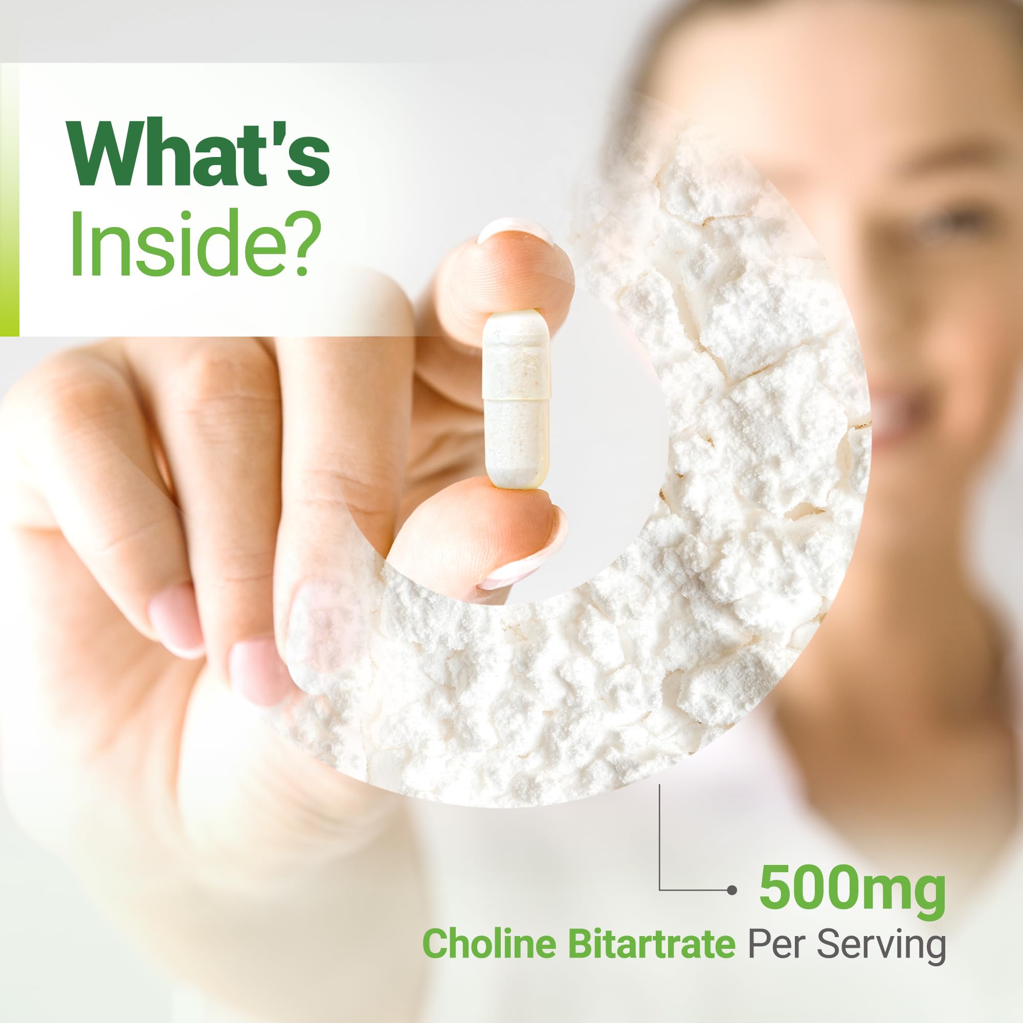 Nested Naturals Choline Bitartrate bottle label shows ingredients and quality.