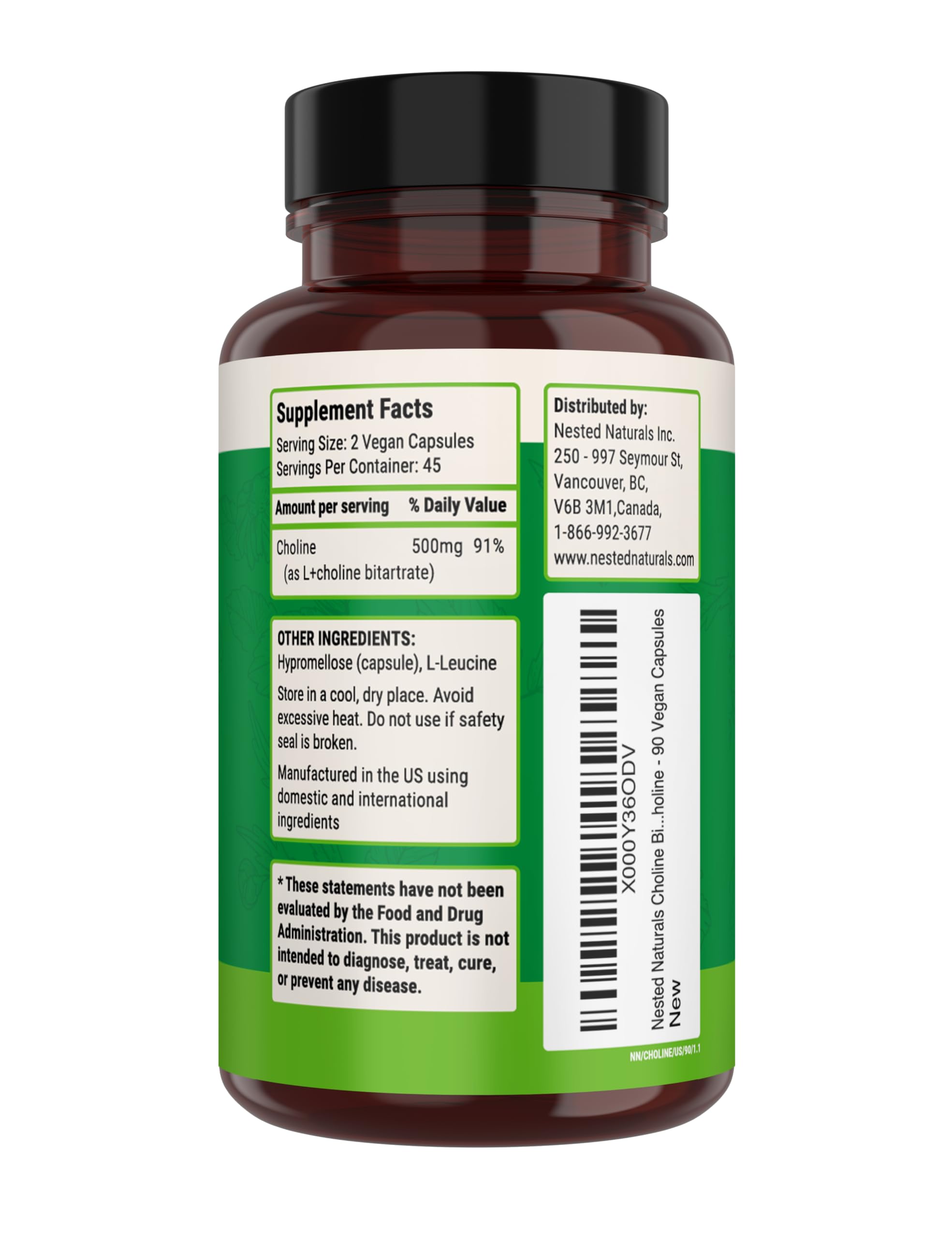 Nested Naturals Choline Bitartrate capsules ready for daily wellness