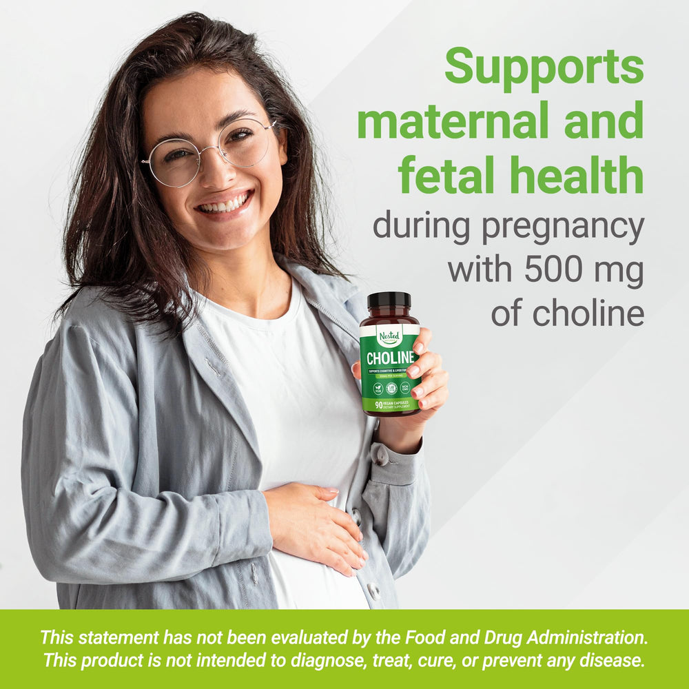 Choline Bitartrate label details on Nested Naturals bottle for dosage clarity