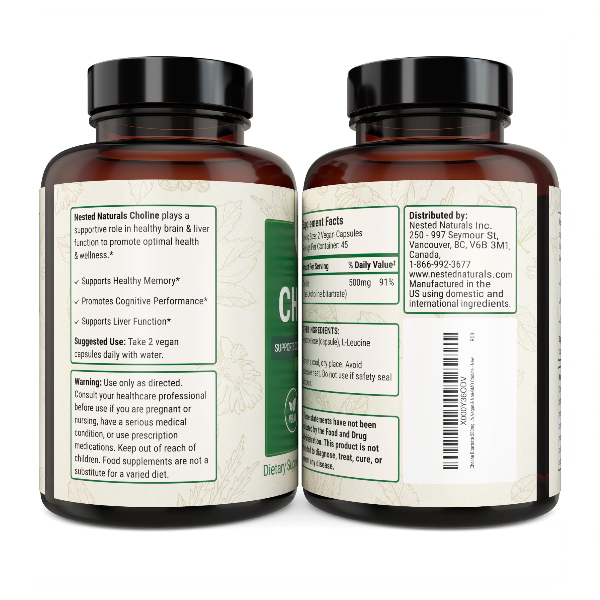Nested Naturals Choline Bitartrate purity testing seal communicates trusted quality.