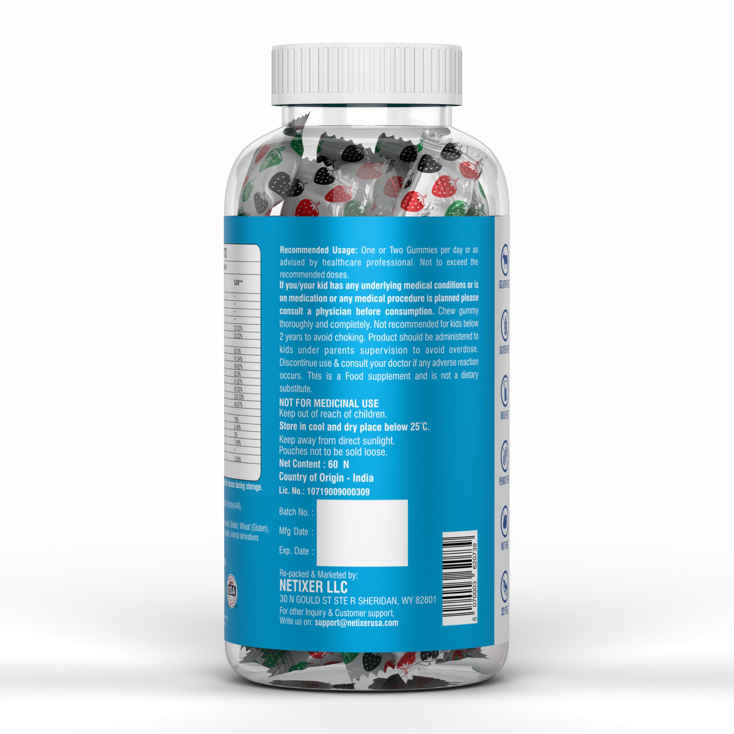 nETiXER berry-flavored gummies with natural colors for everyday wellness