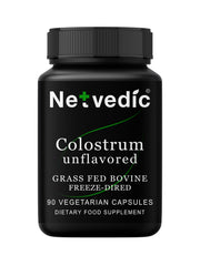 Netvedic Colostrum Extract Capsules bottle with 90 vegetarian capsules for daily gut health.