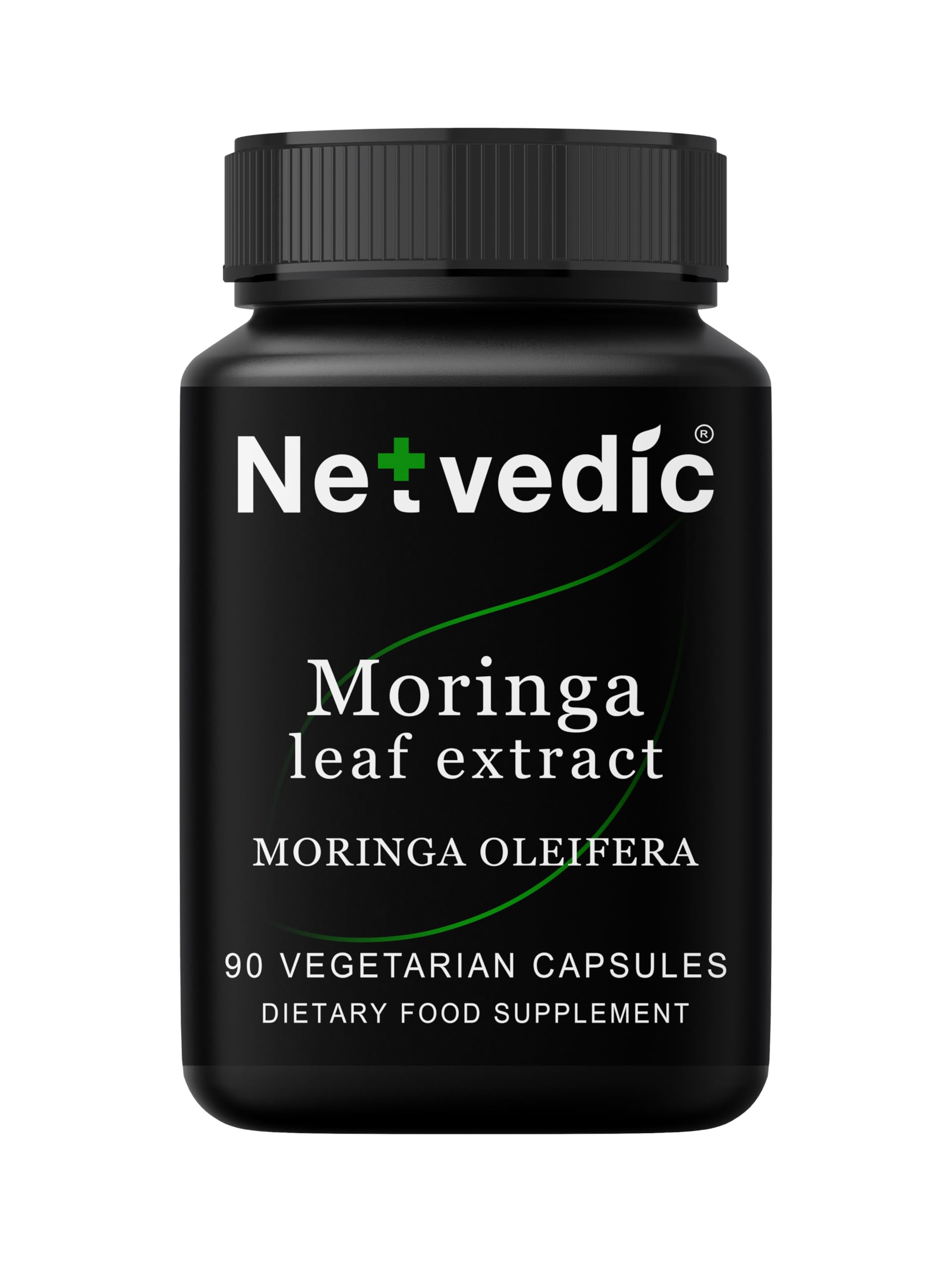 Netvedic Moringa Leaf Extract capsules bottle promoting daily energy and immune support.
