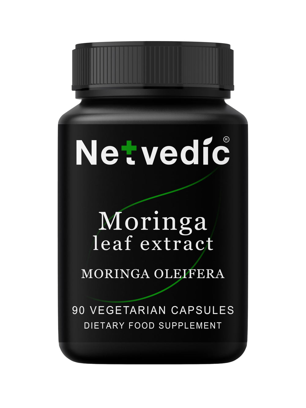 Netvedic Moringa Leaf Extract capsules bottle promoting daily energy and immune support.