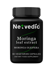 Netvedic Moringa Leaf Extract capsules bottle promoting daily energy and immune support.