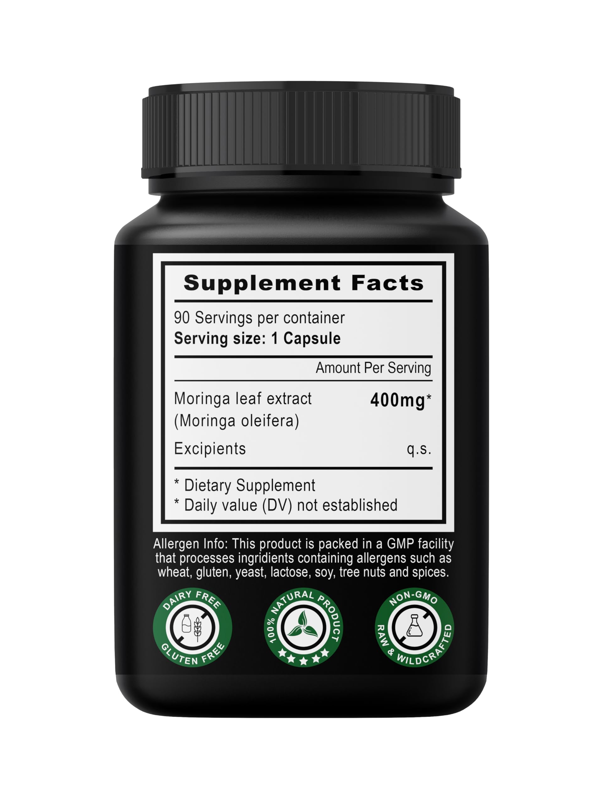 Netvedic Moringa capsules close-up highlighting 400mg extract for vitality and metabolism.